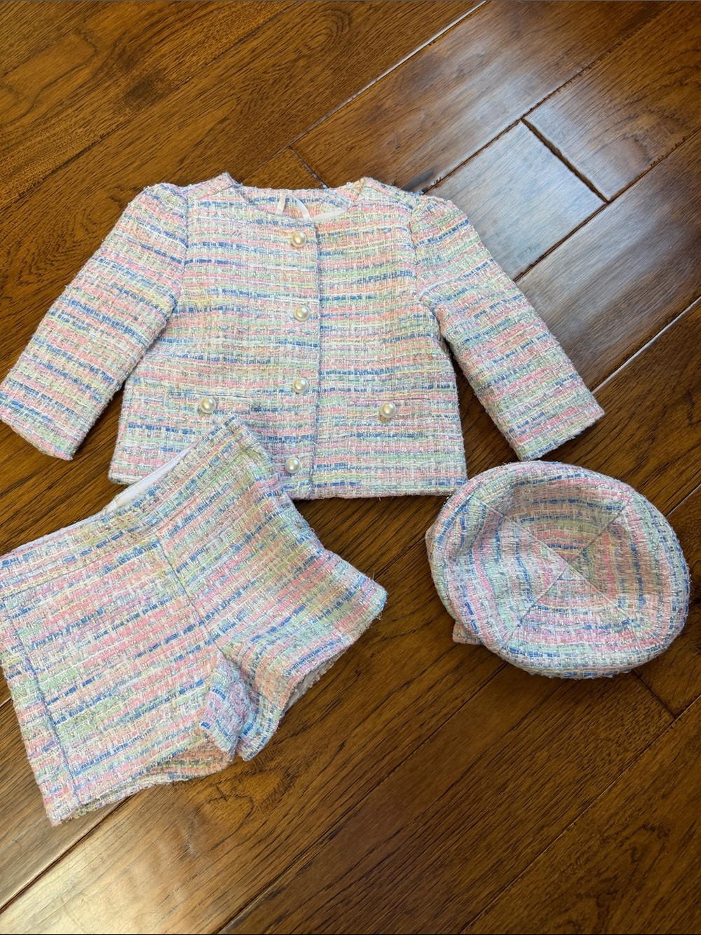 Janie and Jack Pastel Tweed Jacket Set in Pink, Blue, Cream, Lilac
